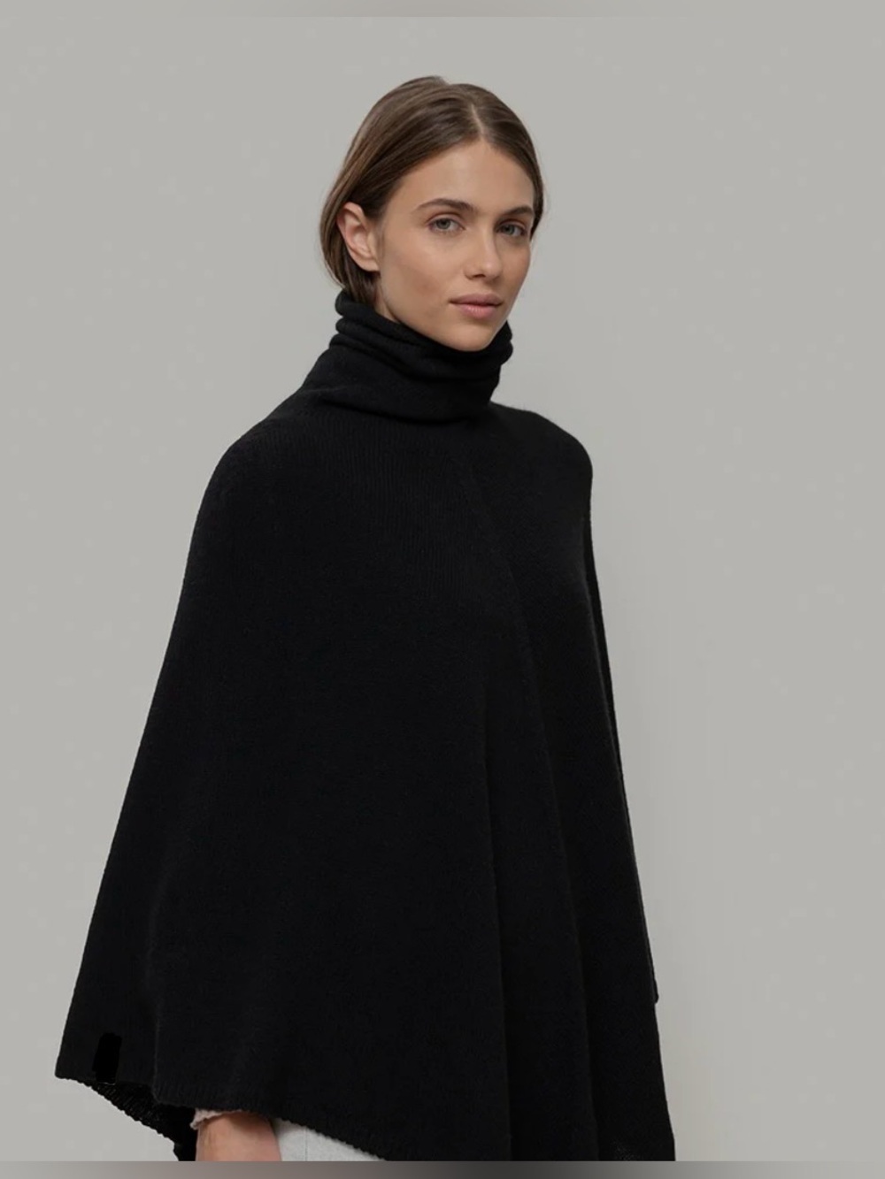 Classic Black Turtleneck Poncho Sweater for Women